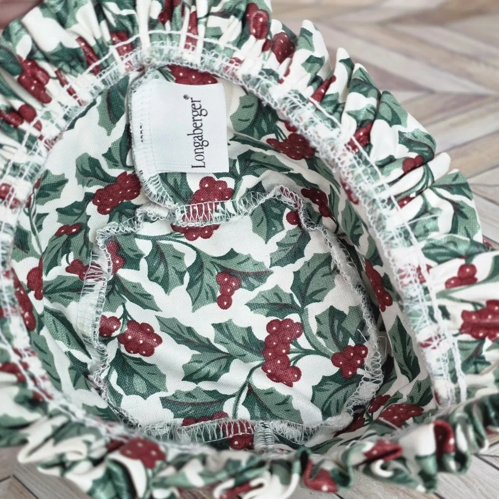 Longaberger Basket Liner & Garter Traditional Holly Berries Red Green Christmas